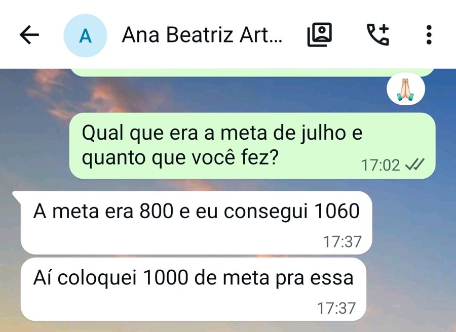 Mensagem da Ana Beatriz sobre a meta batida
