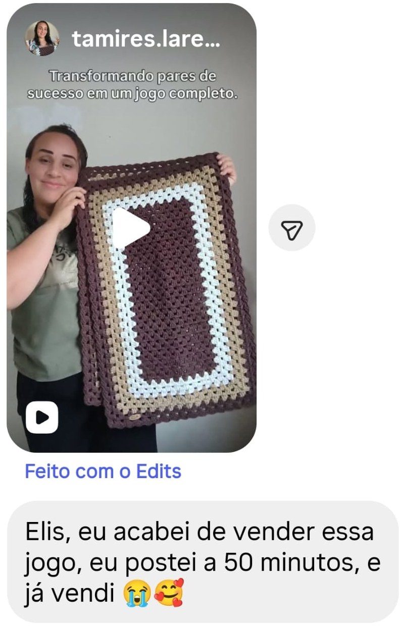 Mensagem da Tamires sobre o jogo de tapetes vendido